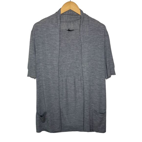 Theory wool short sleeve open front cardigan sweater size large - Picture 1 of 9